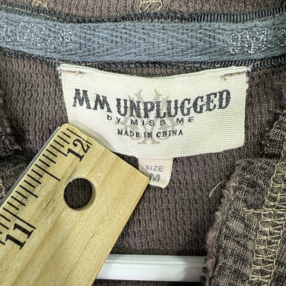 Miss Me Sweatshirt Womens Medium Brown MM Unplugged Rhinestone Wings Hooded - Picture 6 of 11